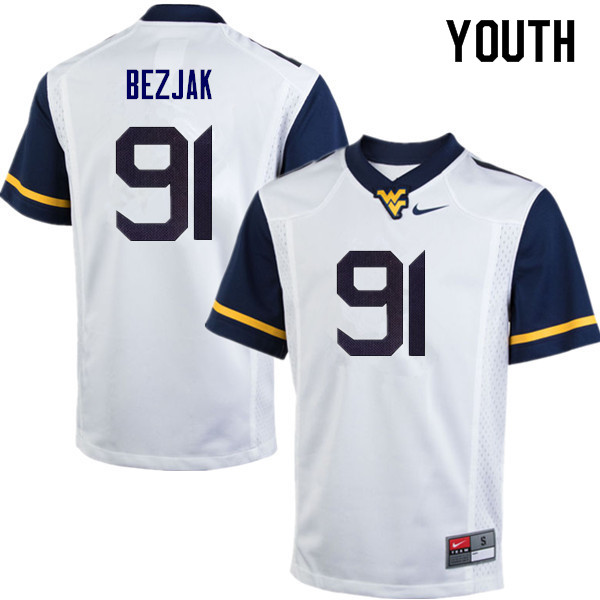 Youth #91 Matt Bezjak West Virginia Mountaineers College Football Jerseys Sale-White - Click Image to Close